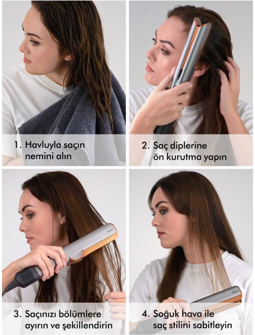 Dyson Airstrait Saç Düzleştirici İyon Teknolojili Titanyum Plaka 80-140°C 3 Kademeli Profesyonel Kullanım